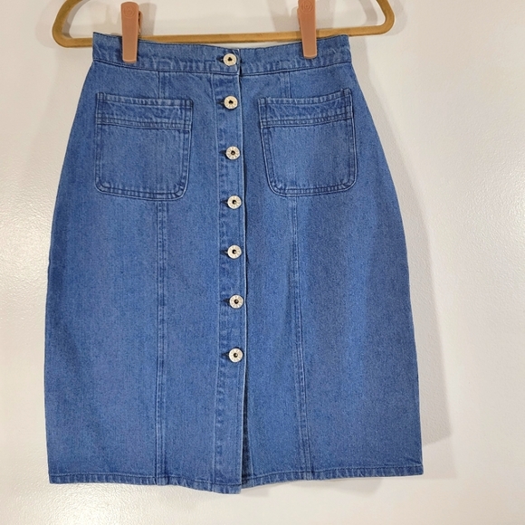 BB DAKOTA On Cloud Nine stretch denim button front jean pencil skirt - Picture 2 of 10